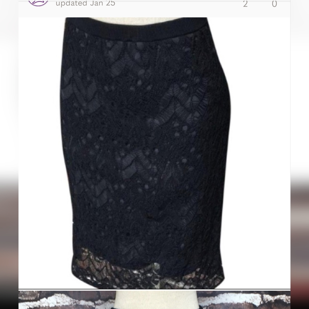 Eileen Fisher crochet lace overlay black grey skirt pencil large
